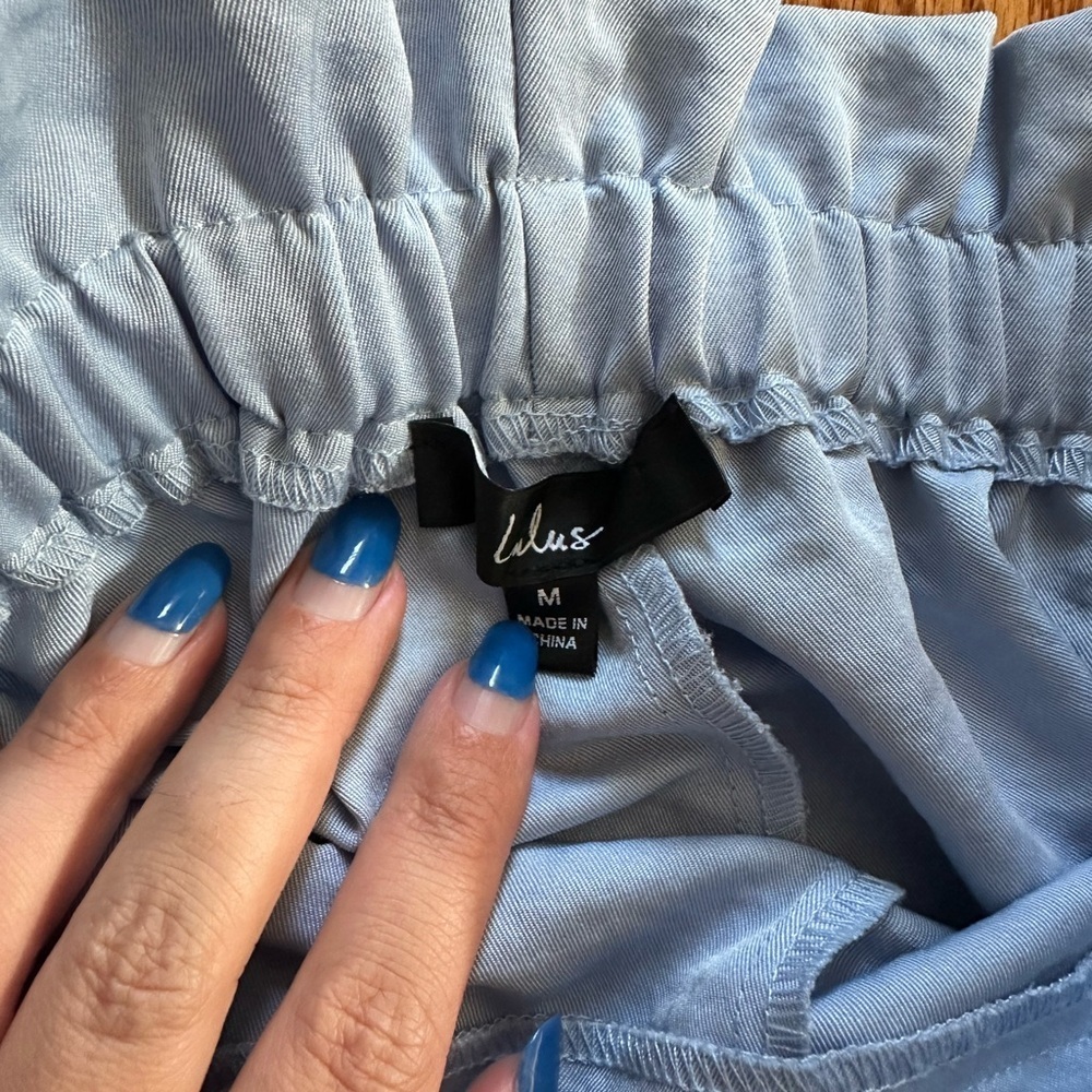 Lulu's Light Blue Paperbag Waist Pants - Picture 4 of 4